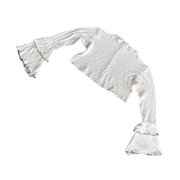 {Blue Blush} Bell Sleeve Crop Top - Picture 2 of 9